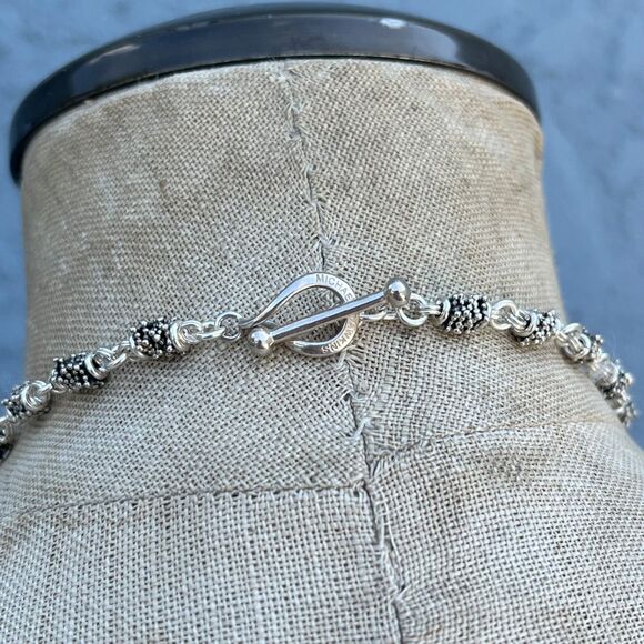 Michael Dawkins Sterling Silver Pearl Blue Bead Caviar Dangle Toggle Necklace - Picture 7 of 13